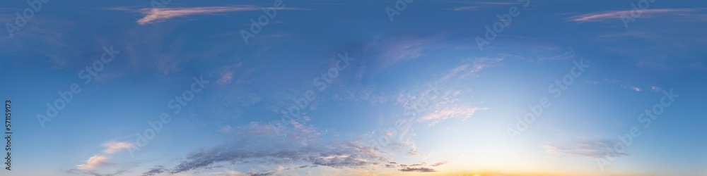 Dark blue sunset sky panorama with pink Cirrus clouds. Seamless hdr 360 panorama in spherical equirectangular format. Full zenith for 3D visualization, sky replacement for aerial drone panoramas. Dark blue sunset sky panorama with pink Cirrus clouds. Seamless hdr 360 panorama in spherical equirectangular format. Full zenith for 3D visualization, sky replacement for aerial drone panoramas.