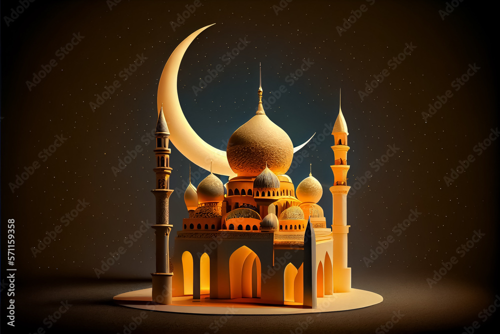 Fototapeta premium illustration of amazing architecture design of muslim mosque ramadan concept.AI.