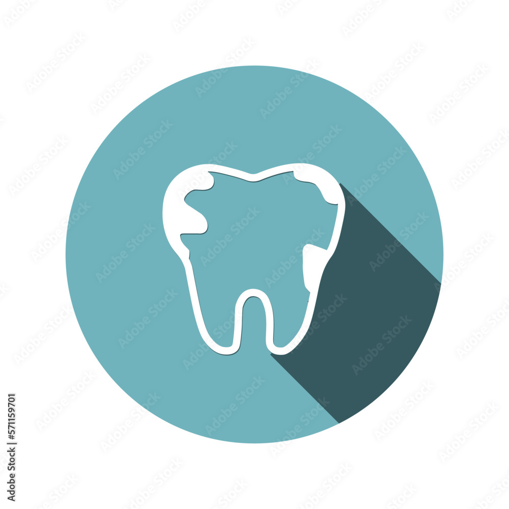 Tooth enamel, flat icons in circles with long shadows vector illustration