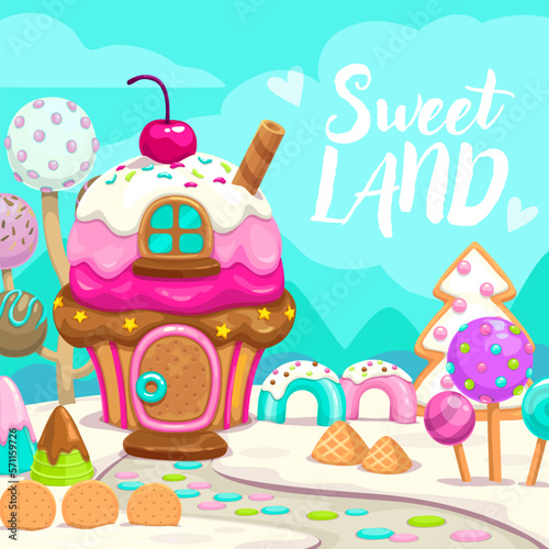 Cartoon sweet candy land illustration  vector art