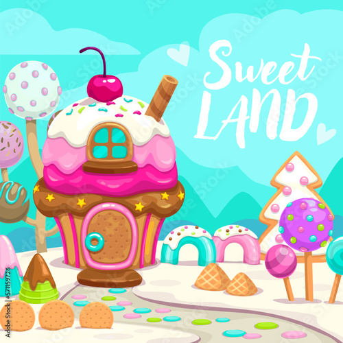 Cartoon sweet candy land illustration, vector art