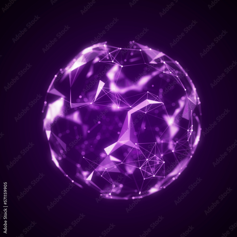 Futuristic sphere made of particles for connect network. Flow of particle in cyberspace. Space energy concept. 3D rendering.