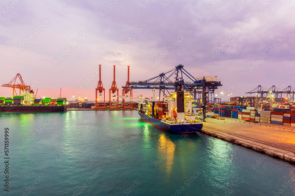 Container ships at illuminated dock Container ships at illuminated dock