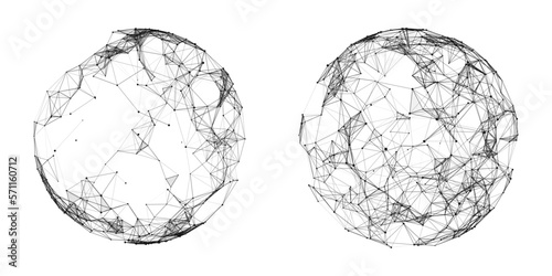 Fotografiet Set of abstract spheres from points and lines on a white background
