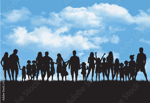 Family silhouettes in nature. vector work. 