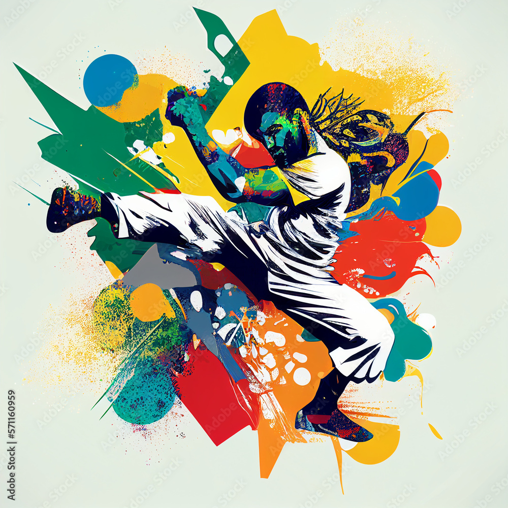 Capoeira fighter man colorfull graphic illustration