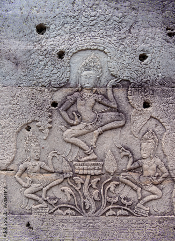 Amazing bas-relief or stone carving on the wall of Angkor Wat Temple, Siem Reap, Cambodia