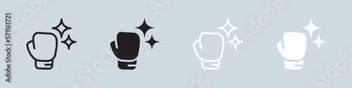 Boxing glove icon set in black and white. Fight signs vector illustration.