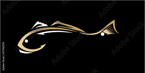 Illustration of a fish icon art in black background professional fish vector art for business name branding