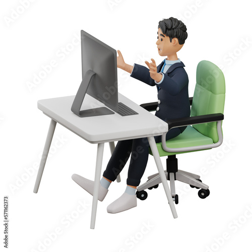 Man having argument in front of computer 3D Icon