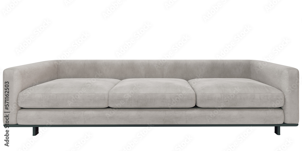 sofa leather isolated on white background, 3D PNG.