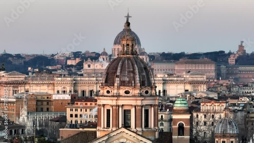 le cupole della basilica di Santi Ambrogio e di San Pietro a Roma.
Vista aerea zoom, del primo piano delle due cupole distanti ma vicine. photo