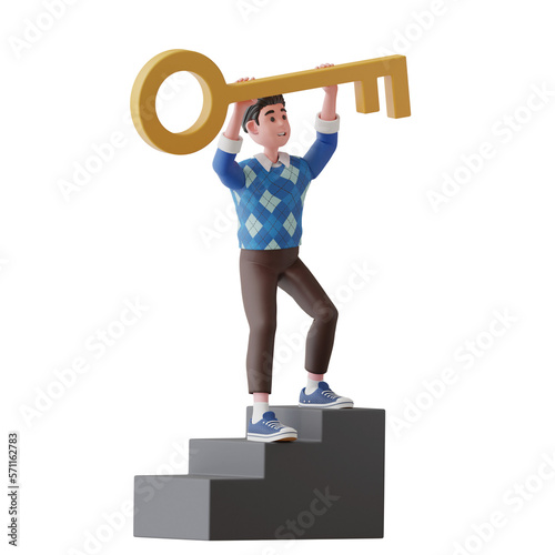 businessman with key into future 3D Icon