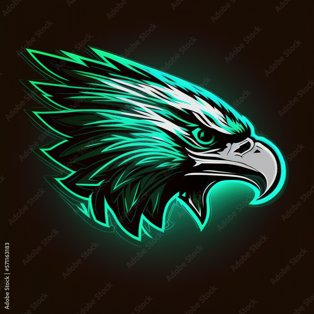 Obraz premium Glowing head of an eagle on a black background