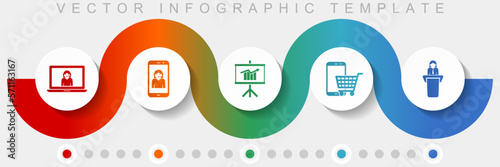 Online store infographic vector template with icon set, miscellaneous icons such as customer service, seminar, cart and learning for webdesign and mobile applications