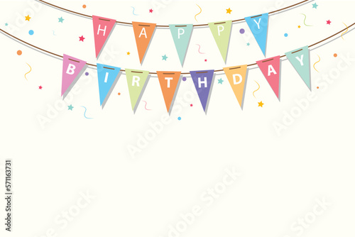 Happy birthday party flags colorful on white background.
