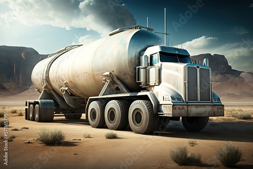 Big tank truck with empty body for banner or graphic text design, empty copy space