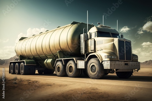 Big tank truck with empty body for banner or graphic text design, empty copy space