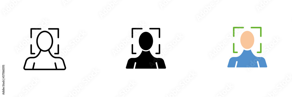 Face unlock. Face ID, security, biometric data, scanning, personal data protection. Vector set of icons in linear, black and red styles isolated on a white background.