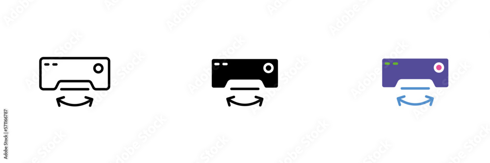 Fototapeta premium Game console icon. Gaming, joysticks, electronic device, gadget. Vector set of icons in linear, black and red styles isolated on a white background.