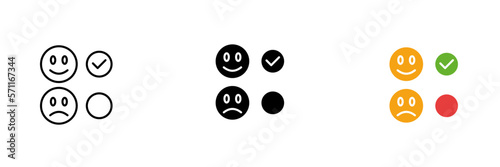 Emoji with checkmarks.. Choice, voting, policy, license agreement, contract signing.. Vector set icon in line, black and colorful styles isolated on white background photo