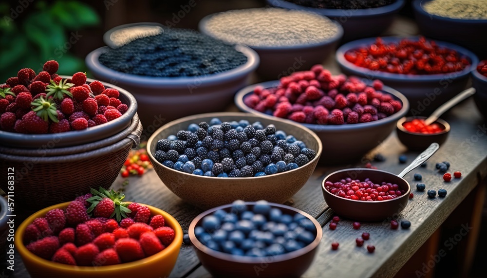 farmer market stall selling many kind of berries, idea for local business vendor support theme, Generative Ai