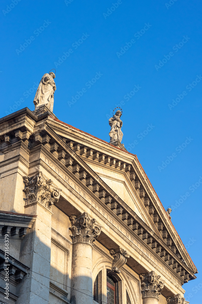 Religious statues on rooftop of a church in the City of Verona, Italy, Europe