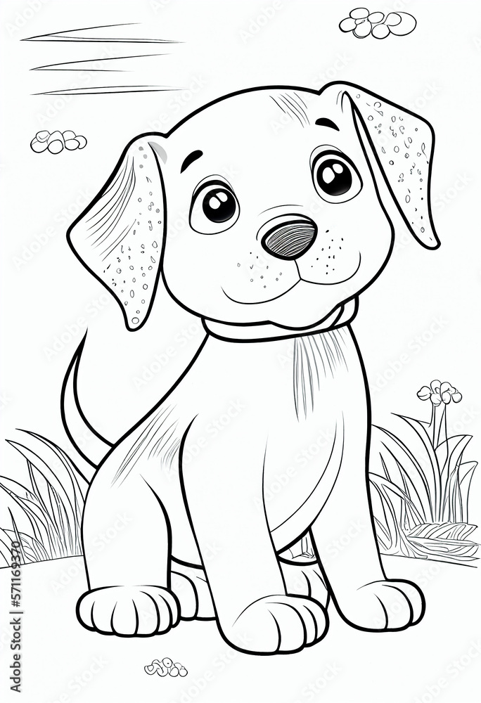 Hund als Ausmalbild für Kinder - Generative Ai