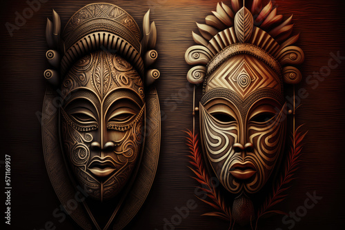 Tribal African Mask Illustration, Traditional, Historic, Intricate, Cultural, Exotic, Elegant, 