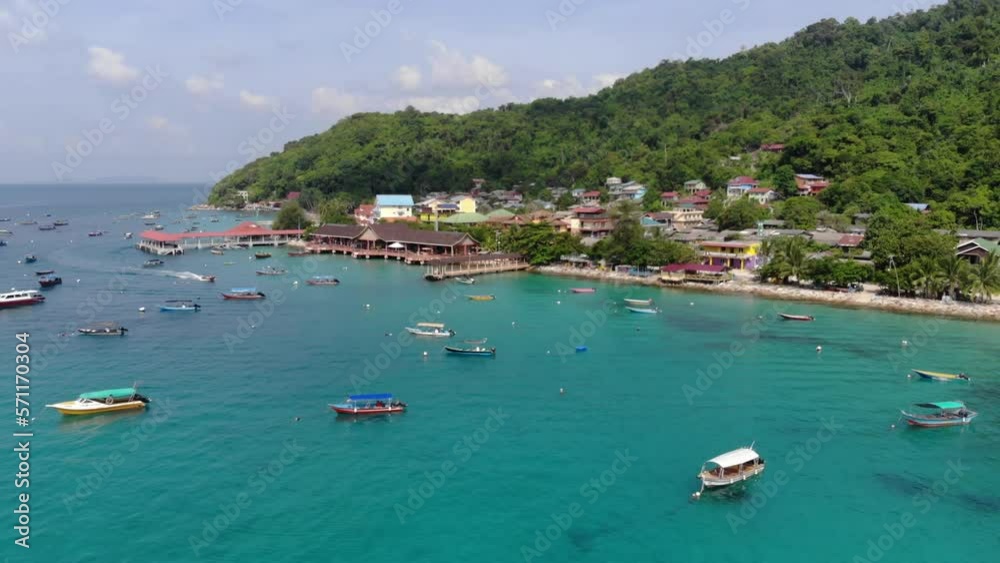 Aerial view of fisherman village at a tropical Island in Malaysia Aerial view of fisherman village at a tropical Island in Malaysia
