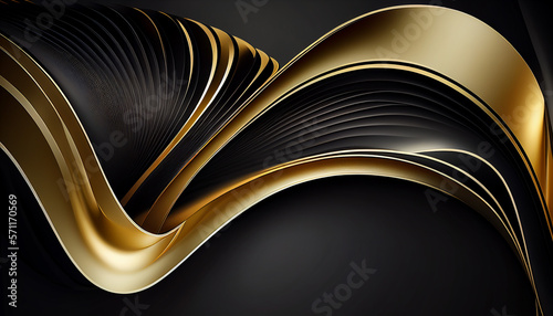 Abstract black and gold 3d realistic background with wave. Generative AI.