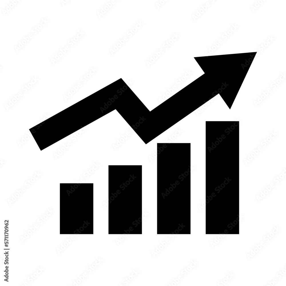 Bar graph and arrow silhouette icon. Sales and analysis data. Vectors. Bar graph and arrow silhouette icon. Sales and analysis data. Vectors.