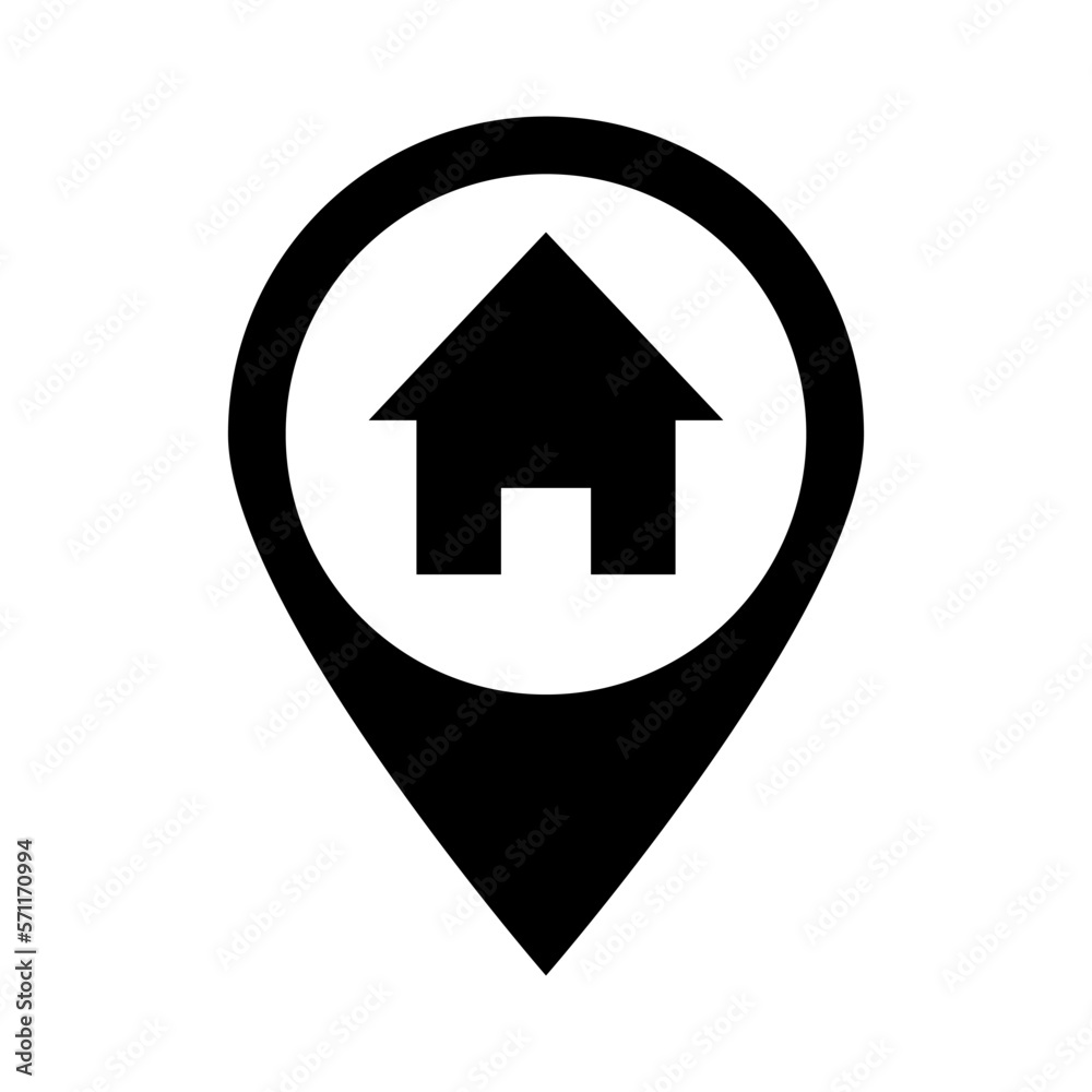 House map pin silhouette icon. Location of the house. Vector. House map pin silhouette icon. Location of the house. Vector.