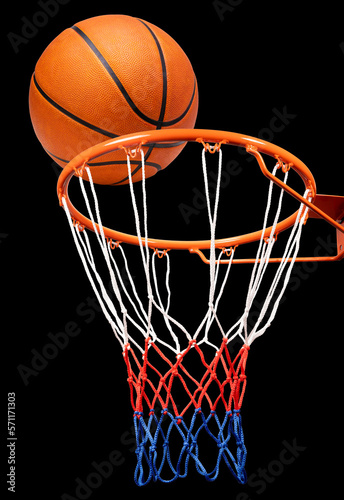 Basketball ball falling into the Basketball hoop isolated on white background, With clipping path © MERCURY studio