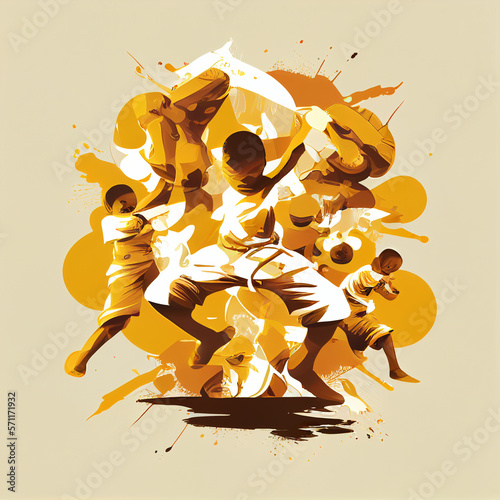 Kids trainig capoeira martial art graphic