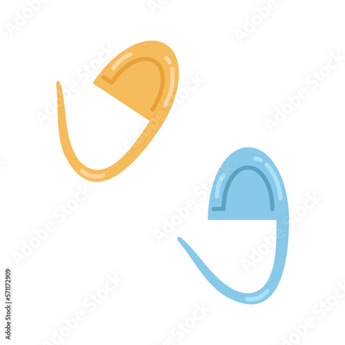 Vector stitch markers for knitting. Cozy crafting hobby. Knitting. Blue and yellow lock stitch markers in flat design.