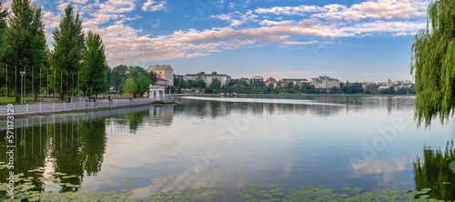 Summer morning on the embankment of Ternopil, Ukraine photo