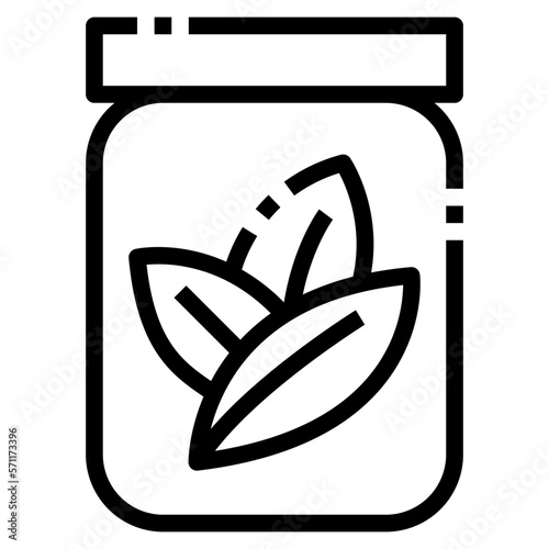 Tea leafs in glass jar. Outline icon. Food and drink vector element