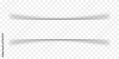 Realistic horizontal sheet divider lines. Paper shadow effect isolated on transparent background. Notebook worksheet, book page, card, flyer, banner, poster with soft edges. Vector illustration