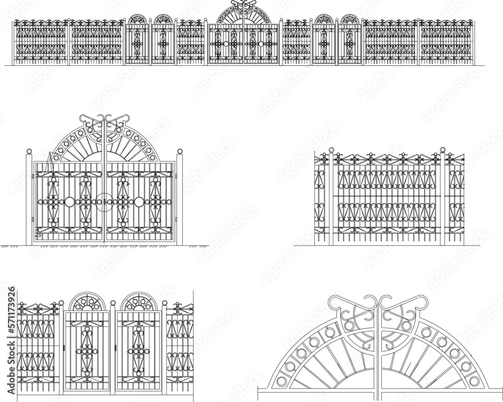 Sketch vector illustration of street fences and gate