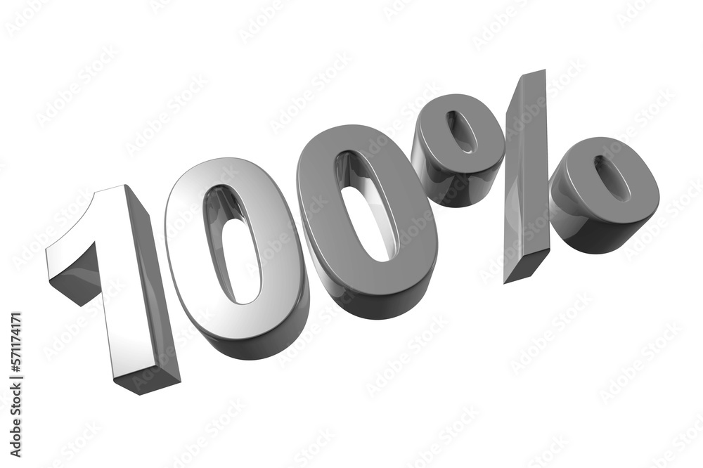 100% number. 3D illustration isolated on transparent background 100% number. 3D illustration isolated on transparent background