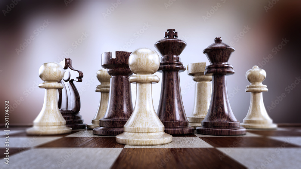 Chess Board With Wooden Chess Pieces. 3D Illustration Stock Illustration |  Adobe Stock