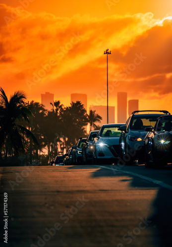 sunset road miami usa florida skyscrapers lights cars traffic © Cavan