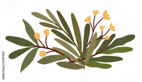 Flower composition for greeting cards, backgrounds and dividers. Hand drawn vector greenery