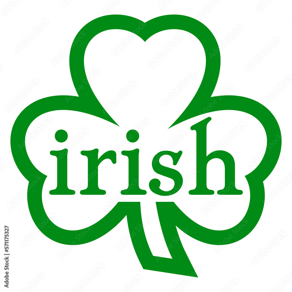 Logo del día de San Patricio. Letras de la palabra irish con shamrock ...