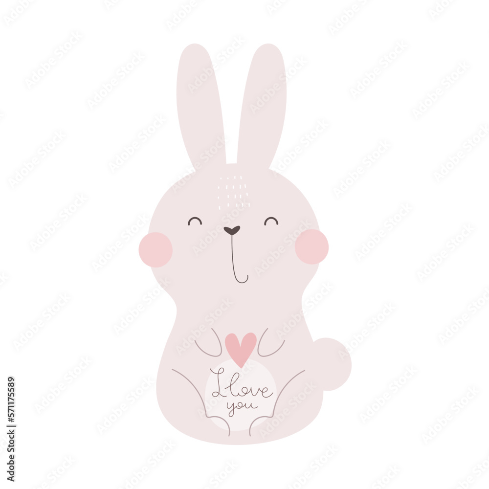 I love you. Cartoon rabbit, hand drawing lettering. colorful vector illustration, flat style. design for print, greeting card, poster decoration, cover I love you. Cartoon rabbit, hand drawing lettering. colorful vector illustration, flat style. design for print, greeting card, poster decoration, cover