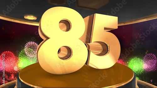 85th birthday animation in gold with fireworks background, 
Animated 8o5 years Birthday Wishes in 4K 
