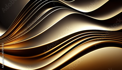 Luxury wave band abstract 3d background surface with gold texture. Generative AI