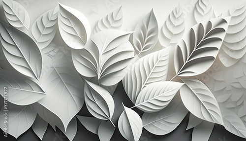Fototapeta Naklejka Na Ścianę i Meble -  White geometric leaves 3d tiles texture background. Generative AI