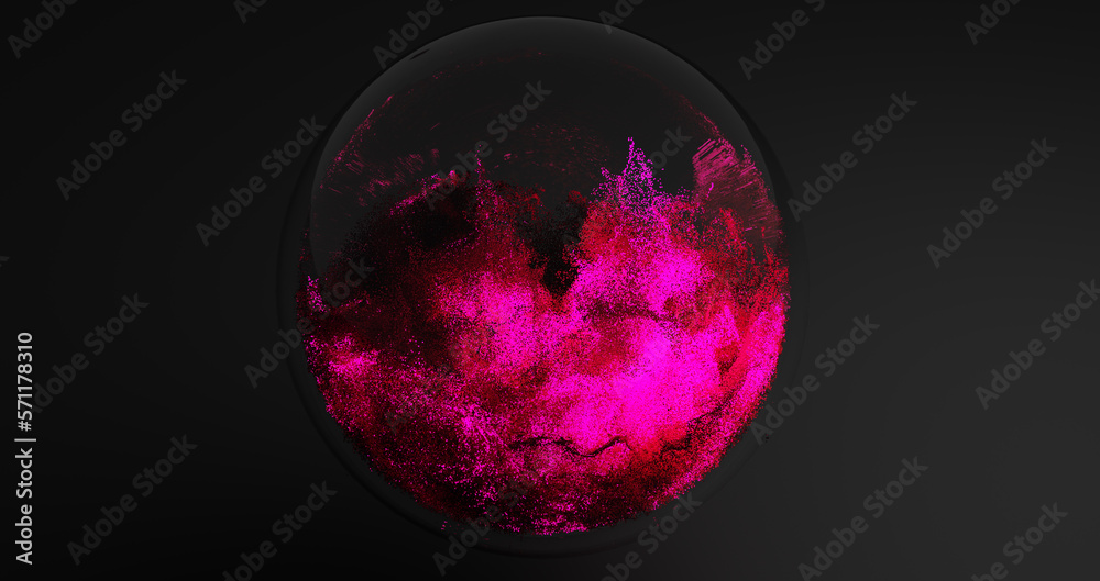 Magic crystal ball on a black background. Glowing particles. Galaxy. Stars. 3D illustration and rendering.